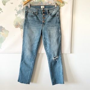 J. Crew Jeans Size 28 Vintage Straight Distressed Raw Hem Button Fly Stretchy